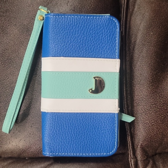 Buxton 1898 Nordic duck stripe blue white mint green wallet wristlet - Picture 1 of 5